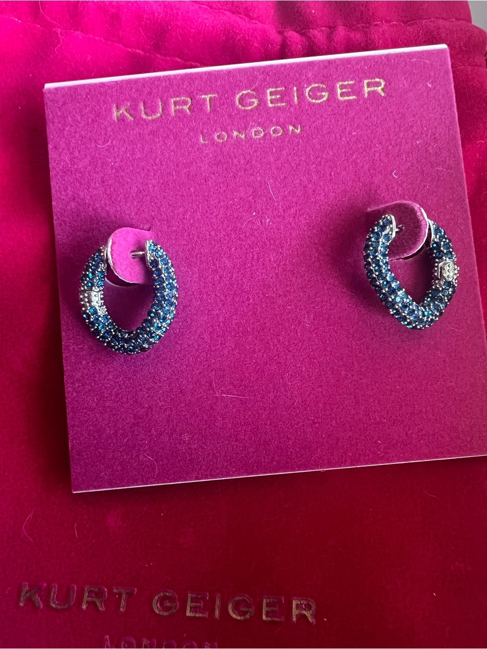 Kurt Geiger Blue Crystal Pave Hoop Earrings - Picture 2 of 4